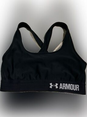 Under Armour Black Logo Elastic-Band Crossback Sports Bra